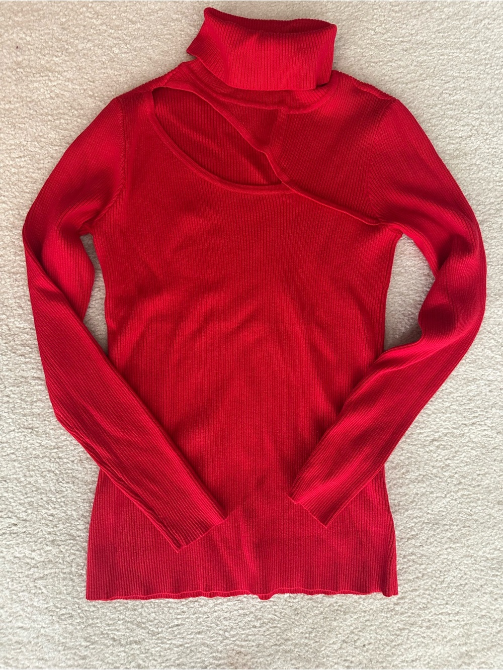 Lovely red turtleneck with a sexy cut out in the front!